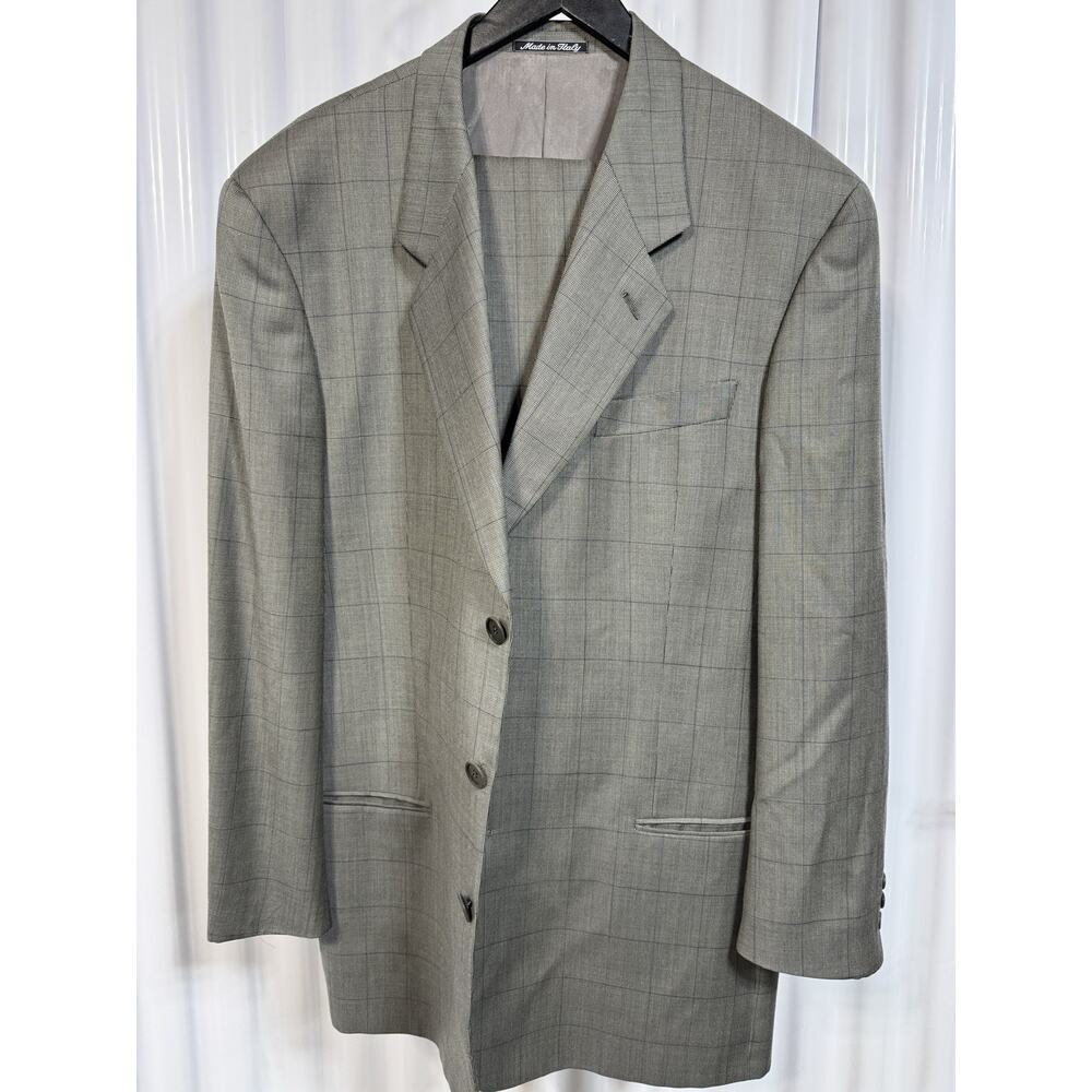 Vintage Giorgio Armani Collezioni Men’s Jacket, Sz 44L, Grey/Blue Plaid Italy